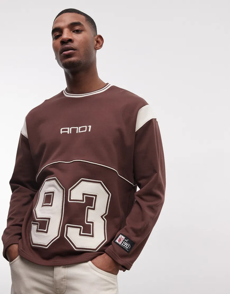  And1 93 Logo Panel Sweatshirt In Chocolate Brown 