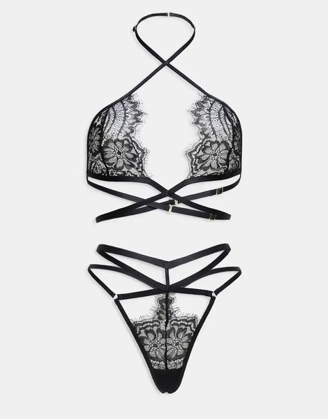  Ann Summers Infinite Crotchless Foldover Set In Black 