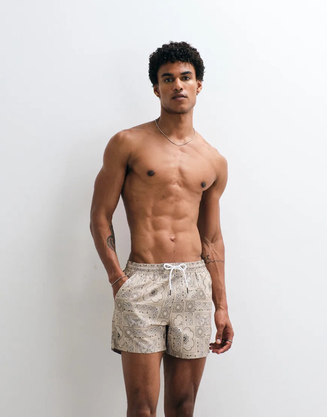  Aray Bandana Print Swimshort In Stone Neutral 