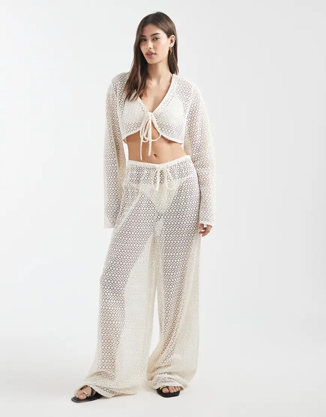  Aray Crochet Beach Trouser In White 