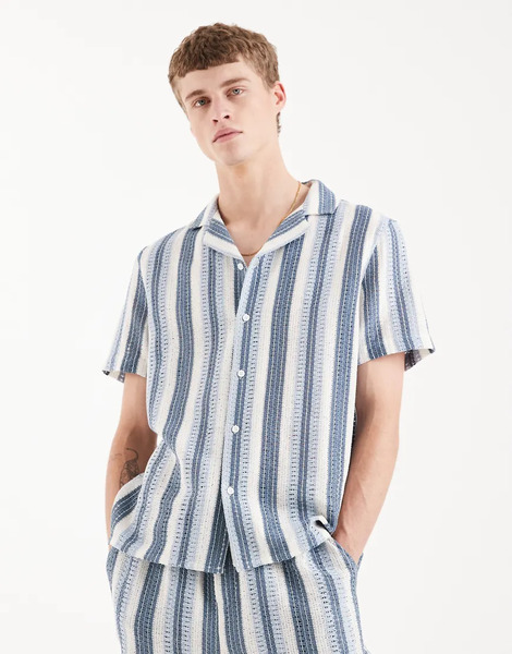  Aray Crochet Shirt In Blue Stripe 