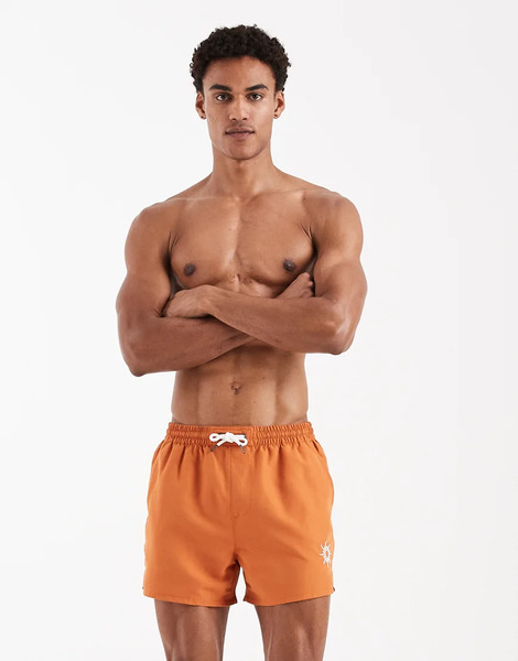  Aray Embroidered Swimshort In Rust Orange 
