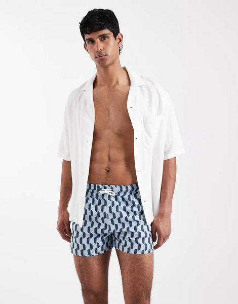  Aray Geo Print Swimshort In Mid Blue 