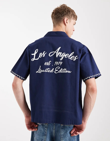  Aray La Embroidered Beach Shirt In Navy 