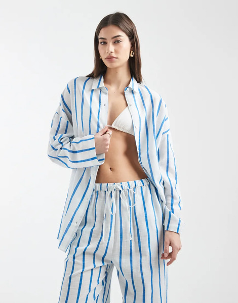  Aray Long Sleeve Beach Shirt In Blue Stripe 