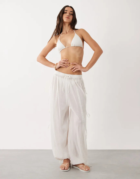  Aray Semi Sheer Beach Trouser In White 