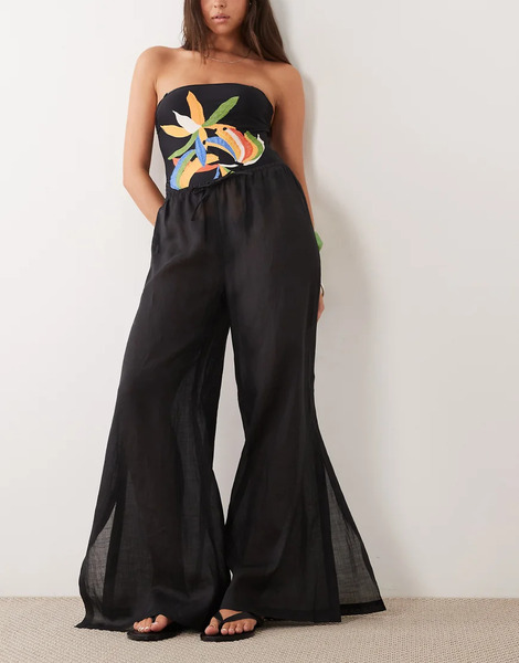  Arket Beach Pull On Ramie Trousers In Black 