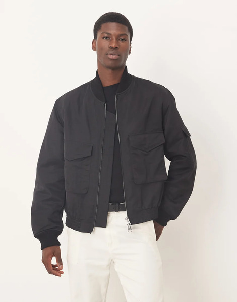  Arket Bomber Jacket With Workwear Pockets In Black 