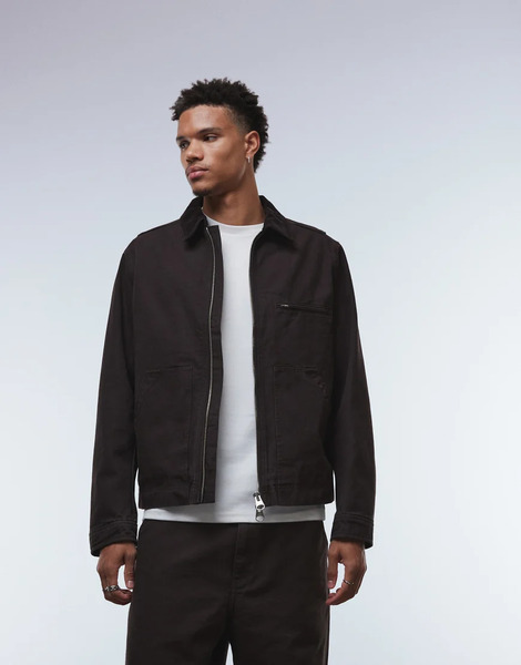  Arket Canvas Zip Front Workwear Jacket In Brown 