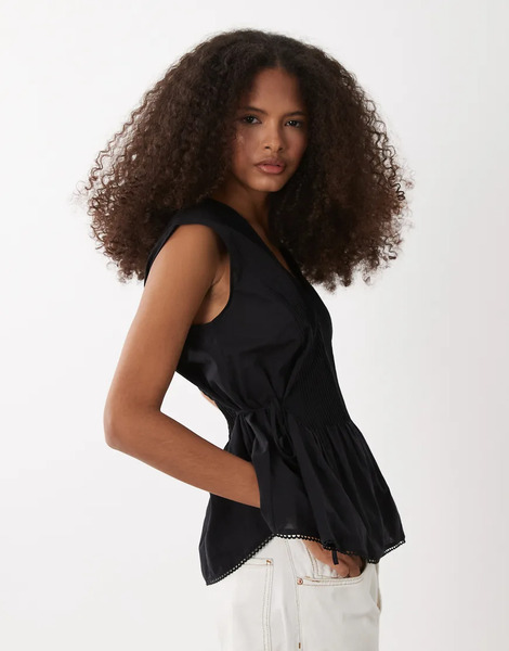  Arket Cinched Peplum Sleeveless Top In Black 