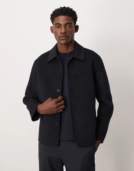  Arket Double Layer Wool Shacket In Navy Blue 