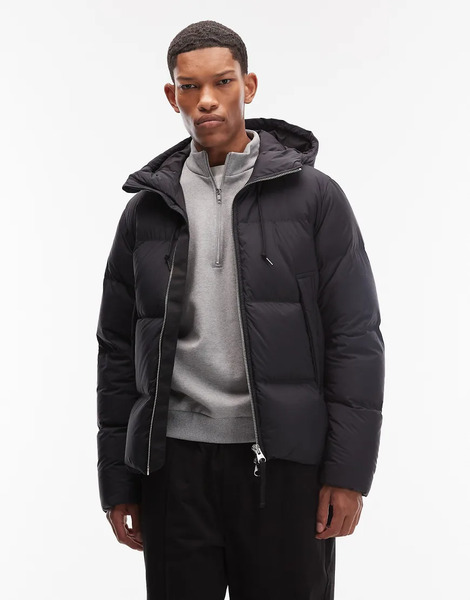  Arket Down Filed Puffer Jacket With Hood In Black 