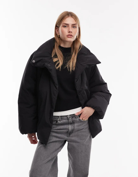  Arket Down Puffer Coat With Clean Padding In Black 