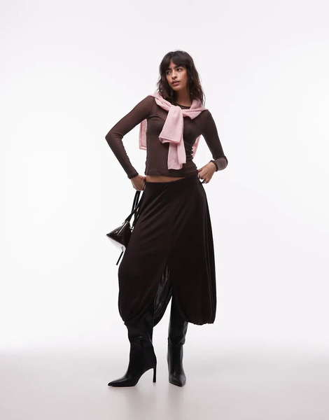  Arket Drapey Midi Skirt In Dark Brown 