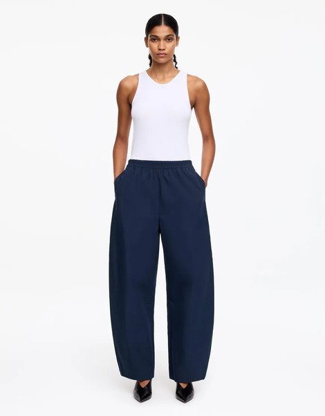  Arket Drawstring Cotton Poplin Trousers In Navy 