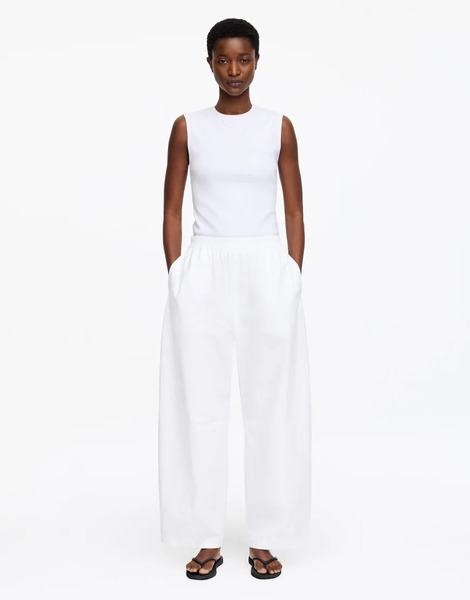  Arket Drawstring Cotton Poplin Trousers In White 