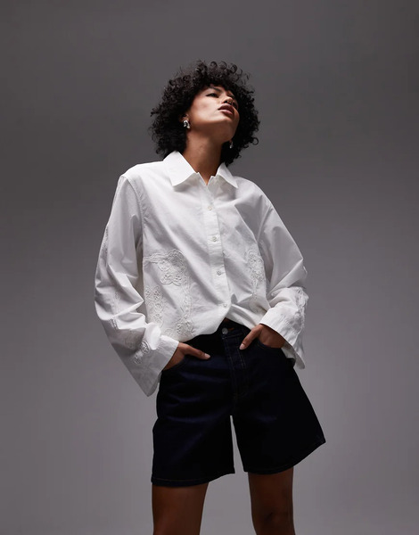  Arket Embroidered Shirt In Off White 