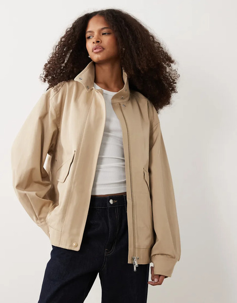  Arket Funnel Neck Harrington Bomber In Beige Neutral 