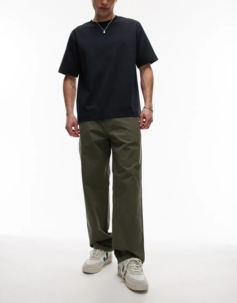  Arket Heavy Poplin Trouser With Button Front In Khaki Green 