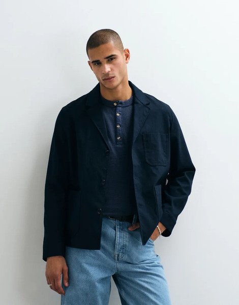  Arket Linen Blend Blazer In Navy Blue 