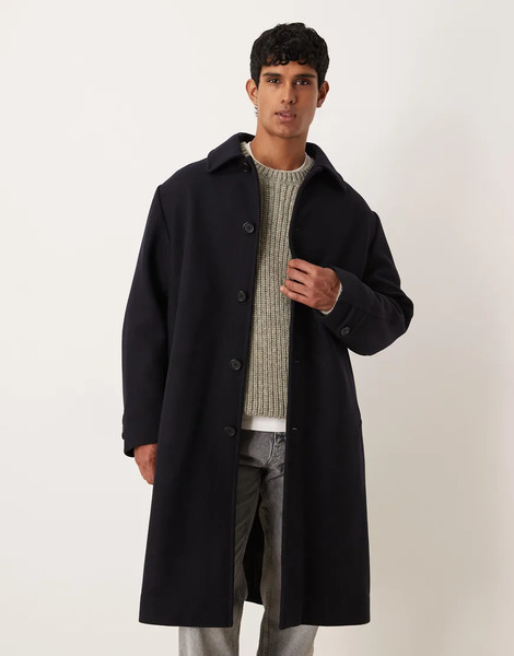  Arket Melton Wool Rich Maxi Overcoat In Navy Blue 