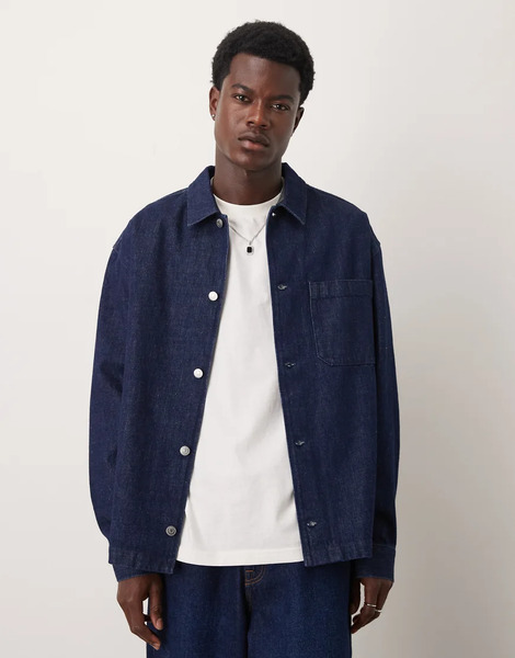  Arket Minimal Denim Overshirt In Clean Dark Blue Navy 