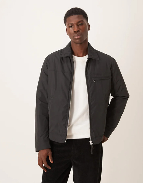  Arket Nylon Minimal Jacket With Zip Front In Black 