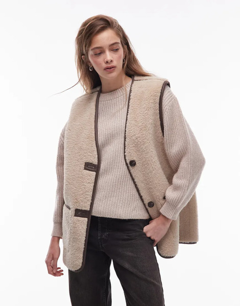  Arket Oversized Faux Shearling Gilet In Beige Neutral 