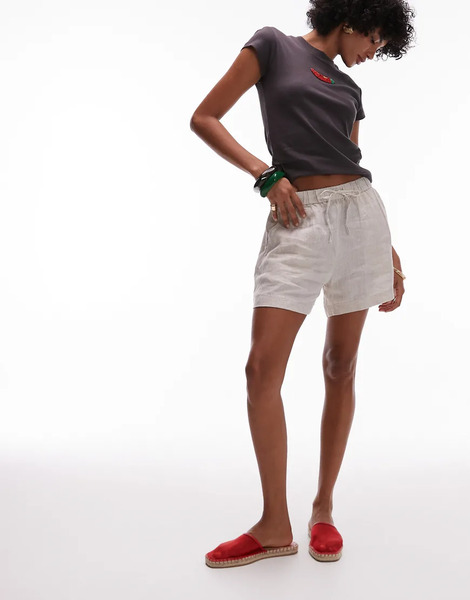  Arket Pull On Linen Shorts In Beige Neutral 
