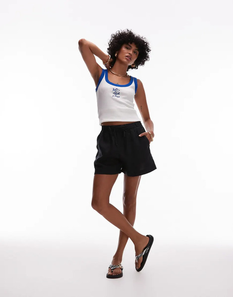  Arket Pull On Linen Shorts In Black 