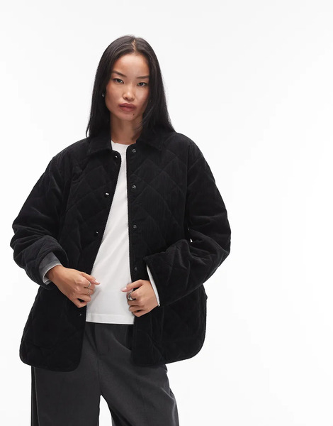  Arket Quilted Cord Oversized Jacket With Contrast Collar In Black 