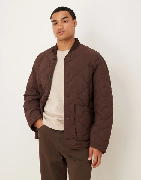  Arket Quilted Jacket With Rib Collar In Brown 