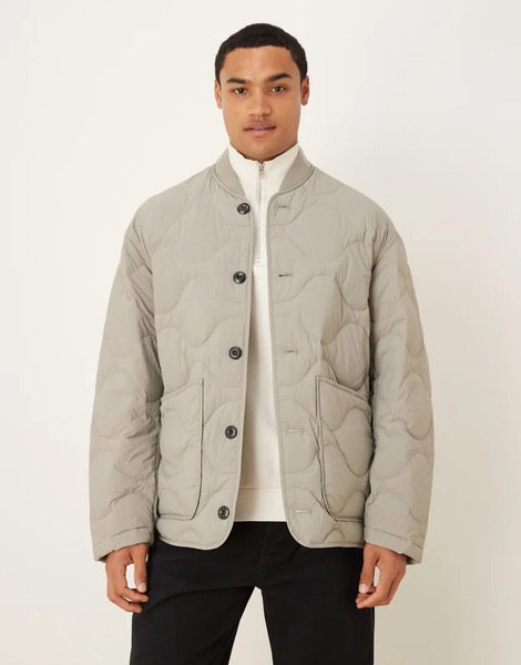  Arket Quilted Jacket With Rib Collar In Light Grey 