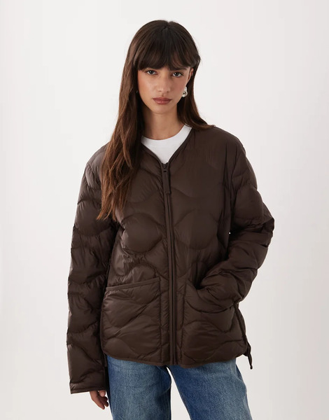  Arket Quilted Jacket With Zip Front In Brown Green 