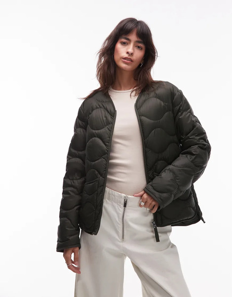  Arket Quilted Jacket With Zip Front In Green 