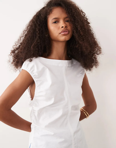  Arket Ruched Off Shoulder Top In White 