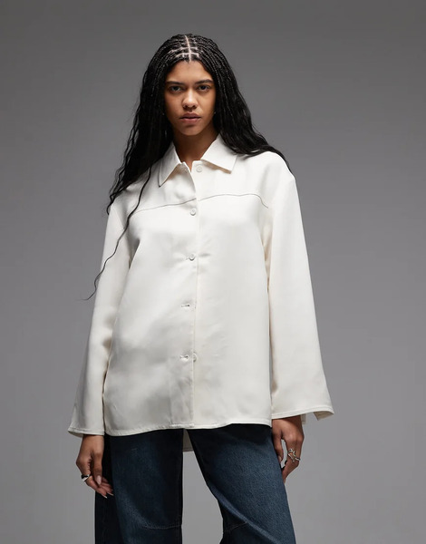  Arket Satin Overshirt In Off White 