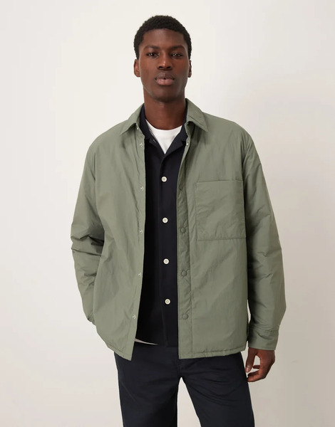  Arket Techno Padded Overshirt In Khaki Green 