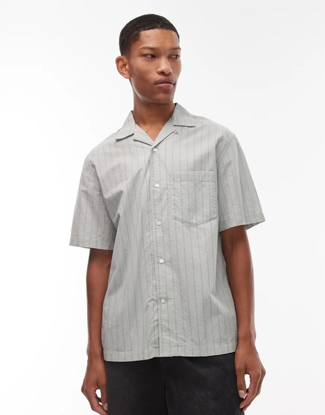  Arket Textured Poplin Oversized Shirt In Washed Mint Green 