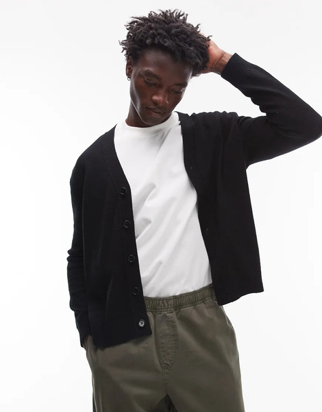  Arket Textured Wool Blend Knitted Cardigan In Black 