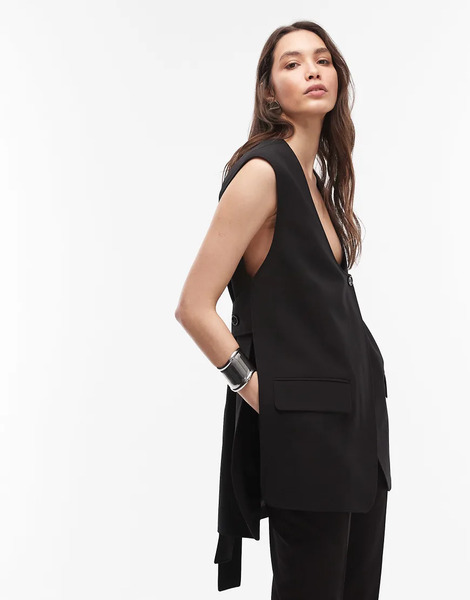  Arket Wool Blend Tie Back Waistcoat In Black 