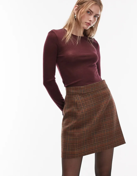  Arket Wool Mini Skirt In Brown Check 