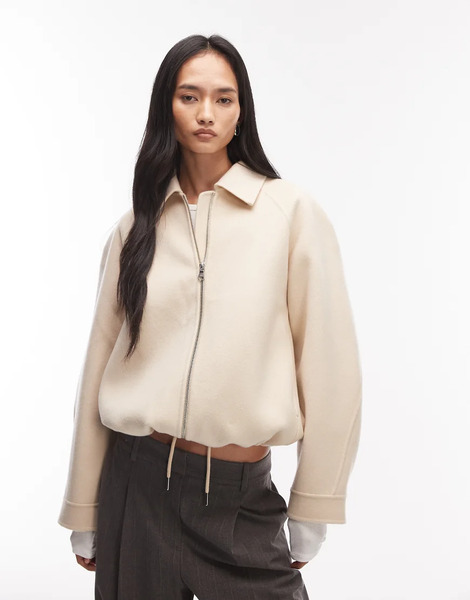  Arket Wool Rich Double Blouson Jacket In Vanilla Cream Neutral 