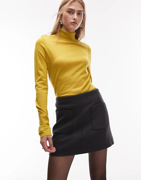  Arket Wool Rich Mini Skirt With Front Pockets In Dark Grey 