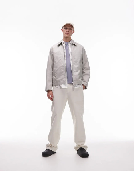  Arket Zip Front Minimal Workwear Jacket With Collar In Mole Neutral 