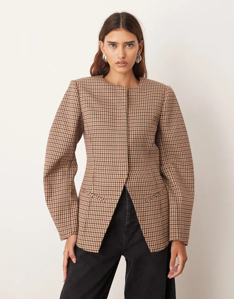  Arrange Clean Collarless Sculpted Blazer In Micro Check Multi 