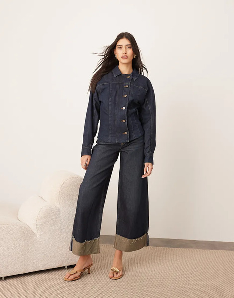  Arrange Denim Sculpted Jacket With Button Detail In Indigo Blue 