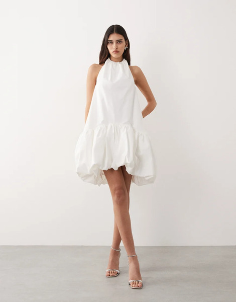  Arrange Halter Bubble Hem Mini Dress In White 
