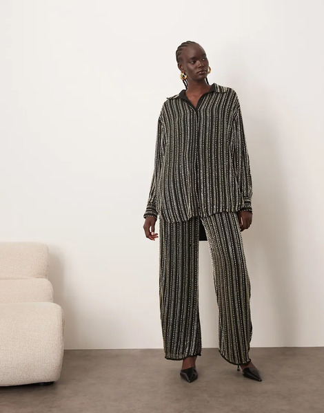  Arrange Linear Beaded Trousers Co Ord Black 