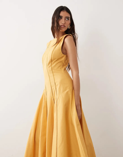  Arrange Linear Cutwork Maxi Dress In Orange 